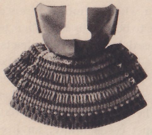 The upper left of three black-and-white photographs on the page: a plate with a square notch cut from its top edge, light at the left and dark at the right, above a wide curved piece of closely laced horizontal bands.