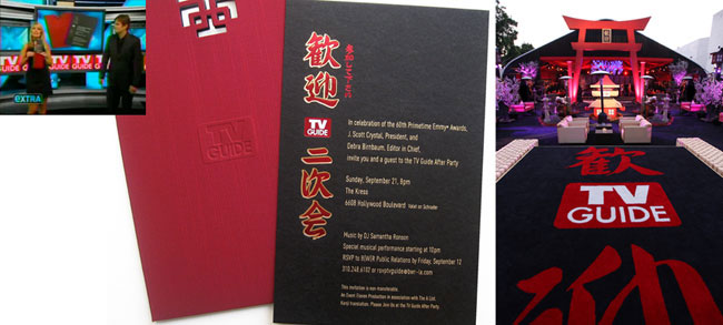 TV Guide Primetime Emmy After Party invitation featuring Japanese calligraphy by Eri Takase
