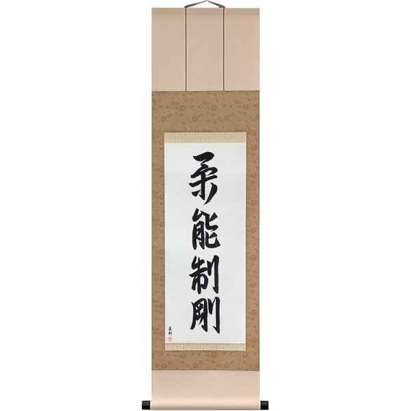 Japanese Scroll of The Soft Overcomes the Hard (jū yoku gō o seisu) in a semi-cursive font by Master Japanese Calligrapher Eri Takase