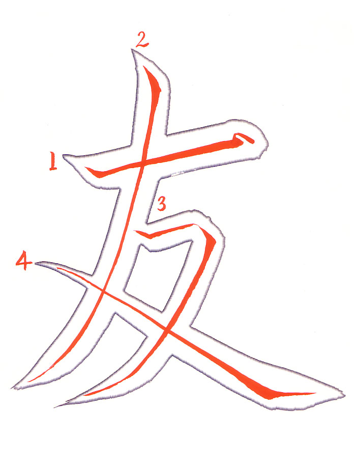 tomo (Friend) 友, annotated by Eri Takase: each stroke outlined with its brush path in red and numbered.