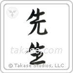 Teacher (先生) in Semi-Cursive style Japanese calligraphy by Eri Takase