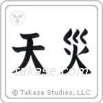 Natural Disaster (天災) in Block style Japanese calligraphy by Eri Takase