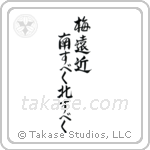 Buson - Plum blossoms everywhere, I should go south, I should go north (梅遠近南すべく北すべく) in Semi-Cursive style Japanese calligraphy by Eri Takase