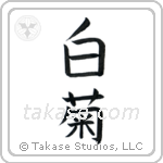 White Chrysanthemum (白菊) in Block style Japanese calligraphy by Eri Takase