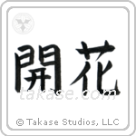 Blossom (開花) in Block style Japanese calligraphy by Eri Takase